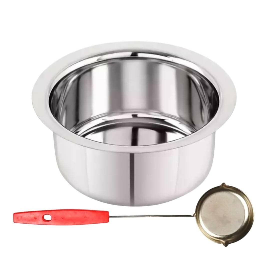 SHINI LIFESTYLE Steel Bhagona,Tope, Milk Pot 22cm with Water Dispenser Ladle, dolu, doya (18cm) - HalfPe