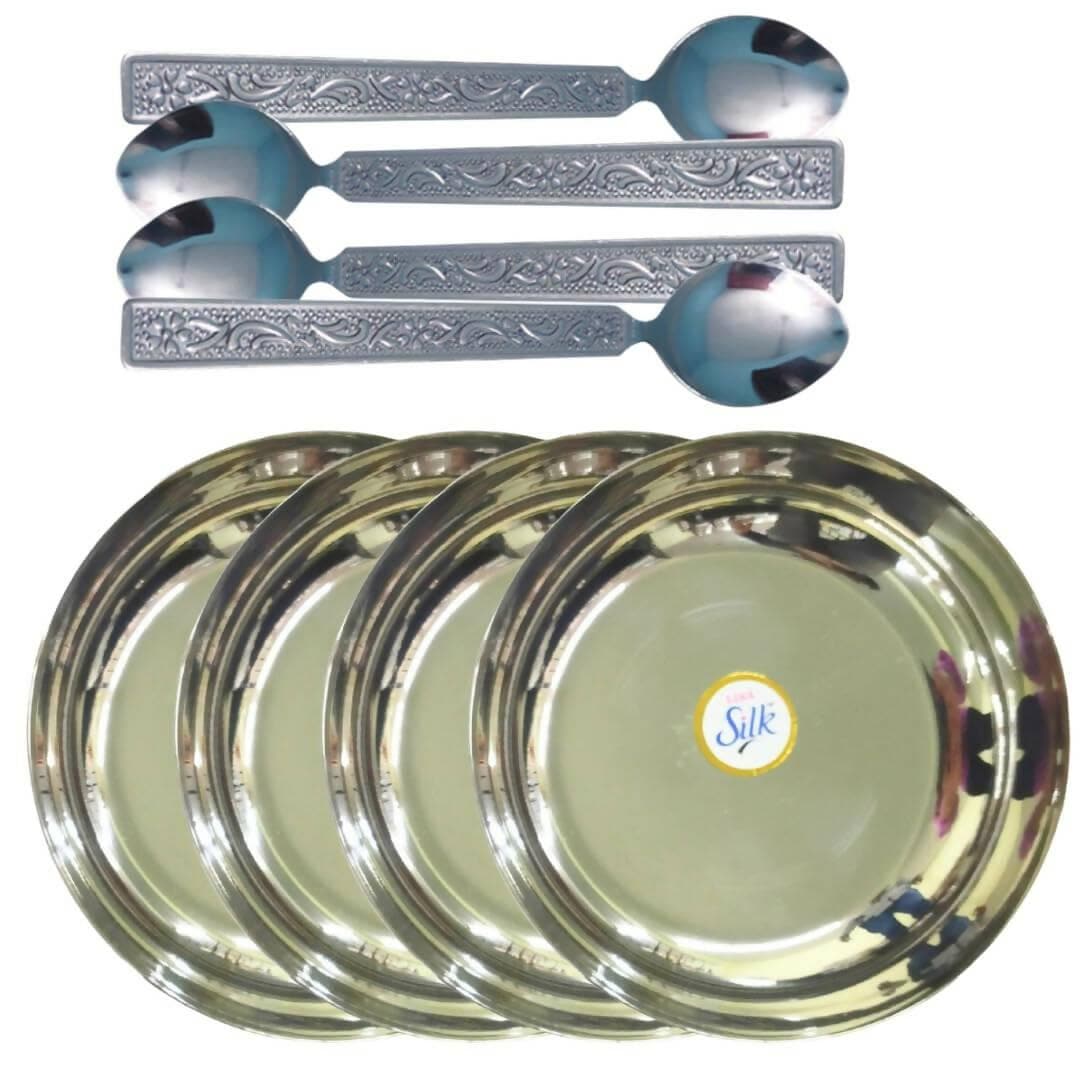 SHINI LIFESTYLE Stainless Steel Plates with Spoon Set (8) - HalfPe