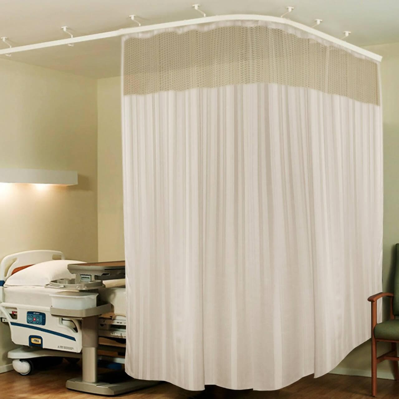 Hospital Partition Curtains, Clinic Curtains Size 12 FT W x 7 ft H, Channel Curtains with Net Fabric, 100% polyester 24 Rustfree Metal Eyelets 24 Plastic Hook, Cream, (12x7 FT) - HalfPe