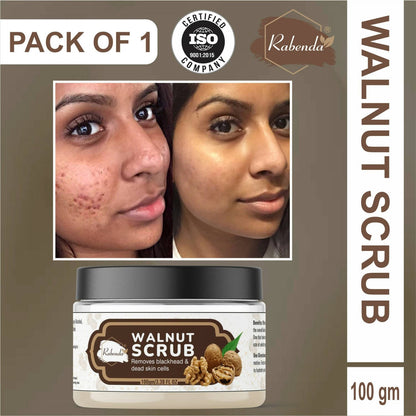 Rabenda Walnut Natural Tan Removal Scrub For Smooth And Brightener Skin Scrub (Pack of 2 - 100gm) - HalfPe