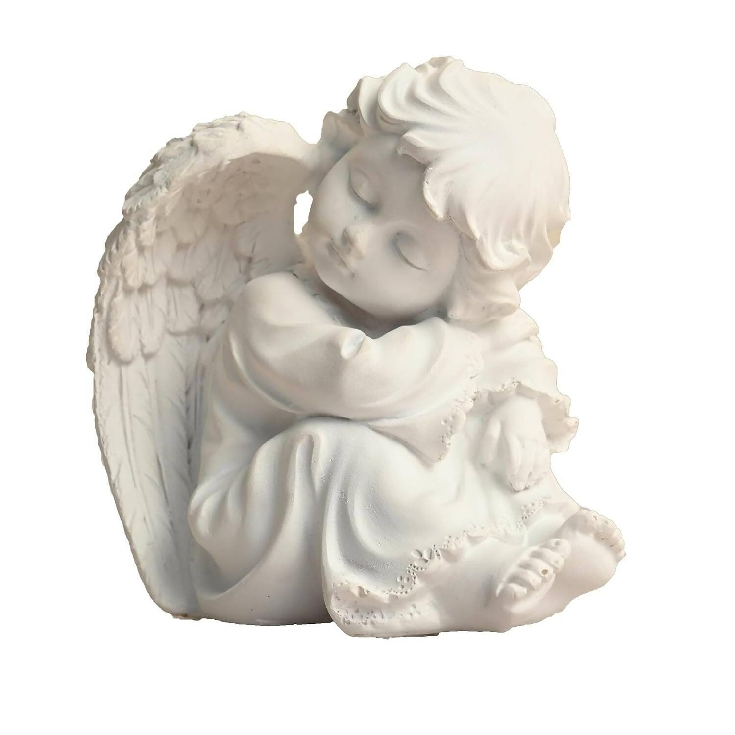 KariGhar Resin Small White Sitting Angel Statue Idol for Home | Prayer Room | Bed Room | Shelf | Mantel - HalfPe