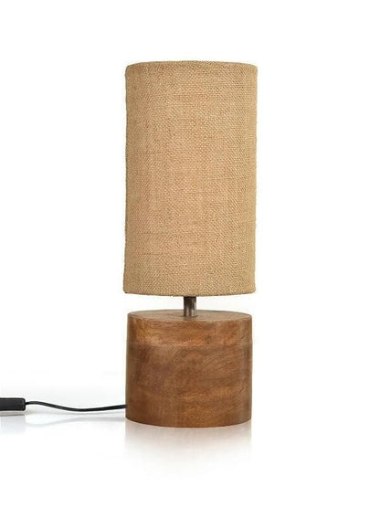 Wooden Log Table Lamp With Brown Jute Shade - HalfPe