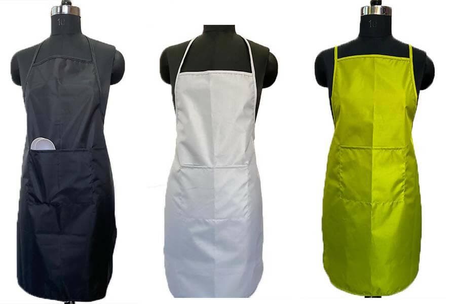 Lushomes Waterproof Apron, Light Kitchen Apron for Adults with Pocket While dishwashing, lab Work, Dog Walking with Vinyl Quoting (Pack of 3) (Black, White & Yellowish Green), Size 22 x 32 - HalfPe