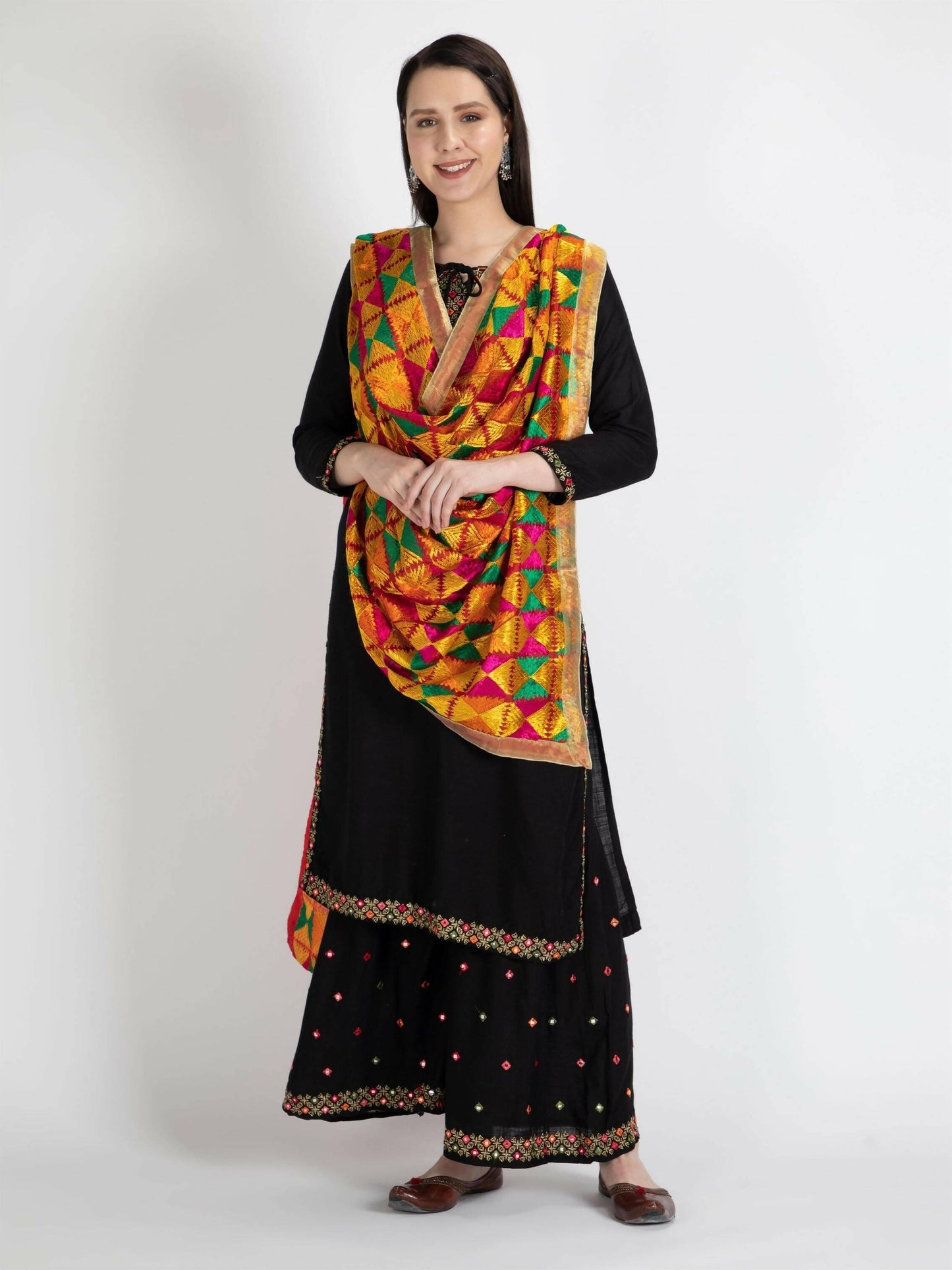 Phulkari with gold Lace (Multicolour) - HalfPe