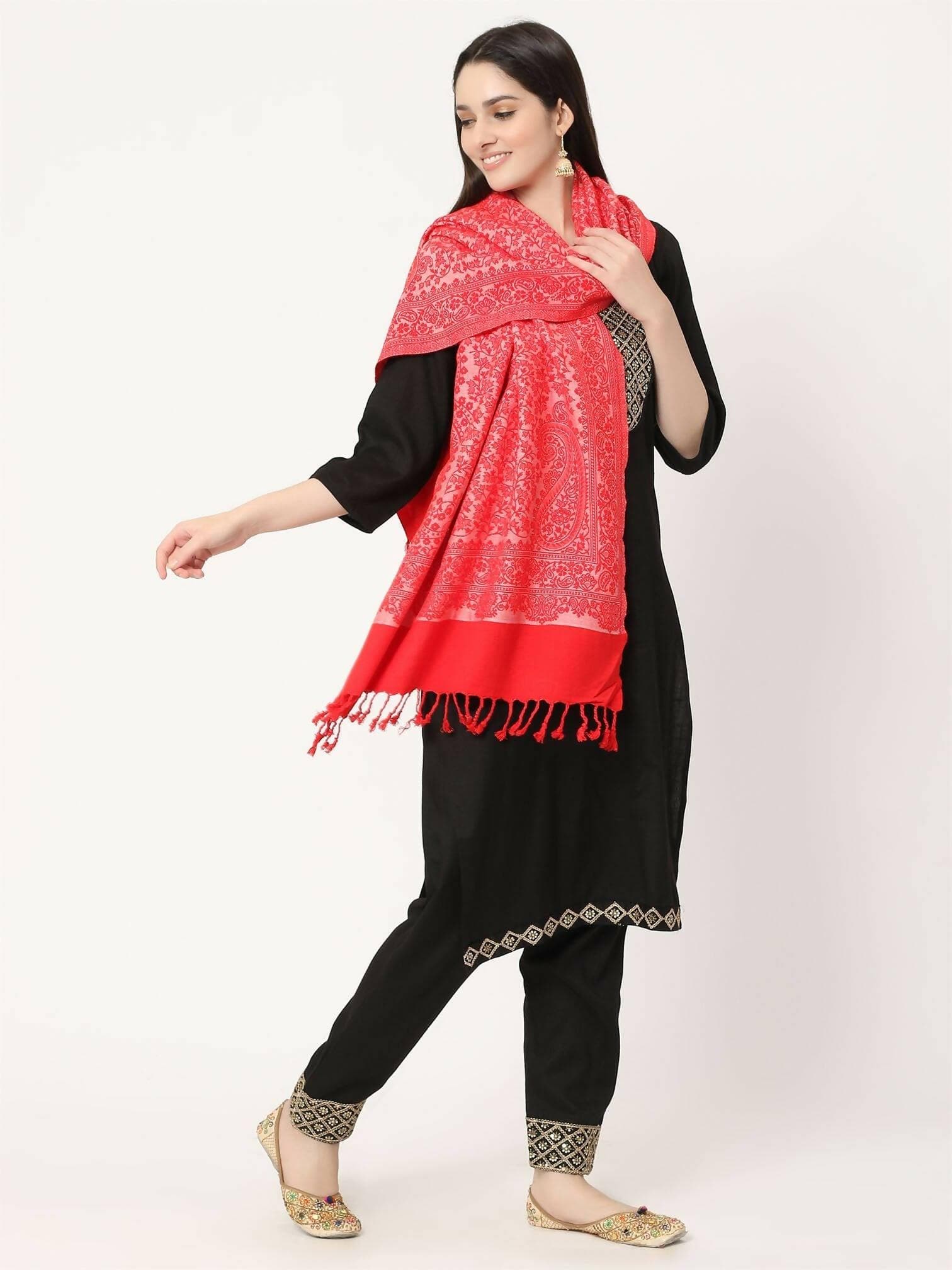 Red Paisley Pattern Viscose Stole for women - HalfPe