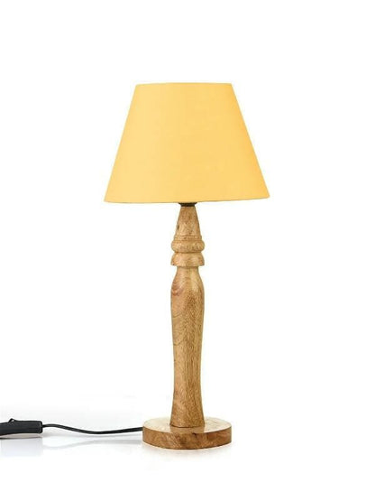 Green Girgit Round Brown Lamp With Taper Yellow Cotton Shade - HalfPe