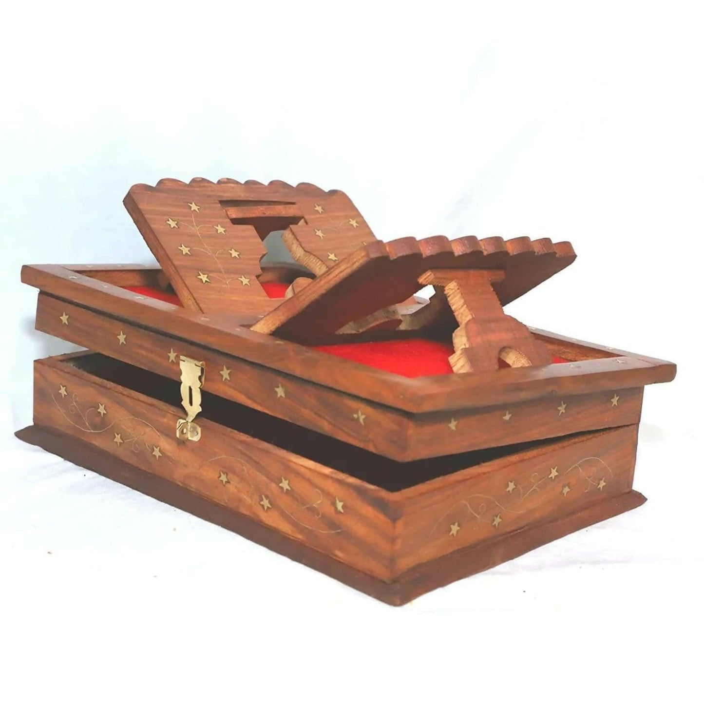 Santarms Handmade Wooden Holy Book Stand For Reading with Small quran box - HalfPe