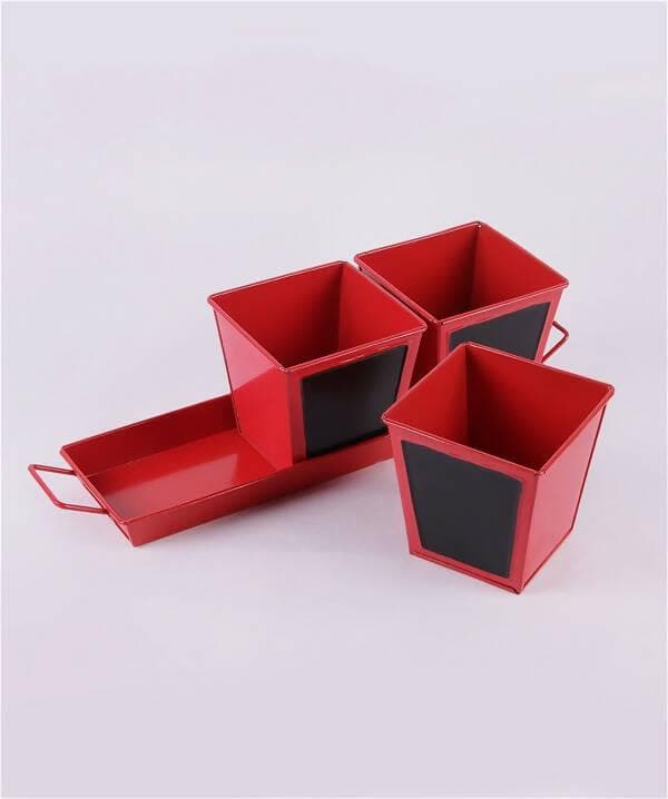 Chalk Board Painted Herb Pots Red (Set Of Three) - HalfPe