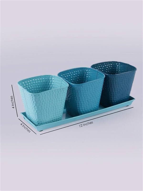 Set Of Three Herb Pots Blue - HalfPe