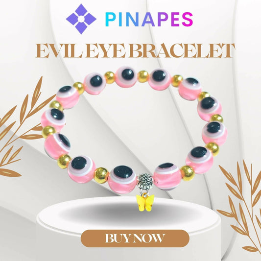 Pinapes yellowButterfly Beads and Evil Eye Charm Bracelet A Must-Have for Fashionable and Superstitious Women (light pink) - HalfPe