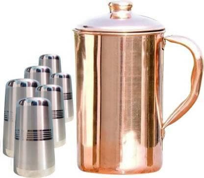 SHINI LIFESTYLE Pure Copper Jug and Premium quality steel Glass set - HalfPe