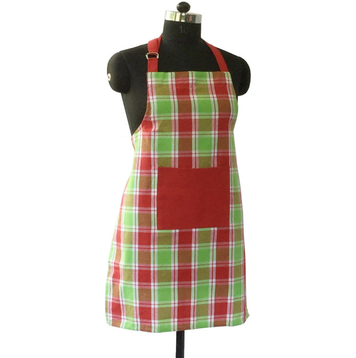 Lushomes Checks red and Green Kitchen Cooking Apron Set for Women, apron for kitchen, kitchen apron for women, (2 Pc Set, Oven Glove 17 x 32 cm, Apron 60 x 80 cms) - HalfPe