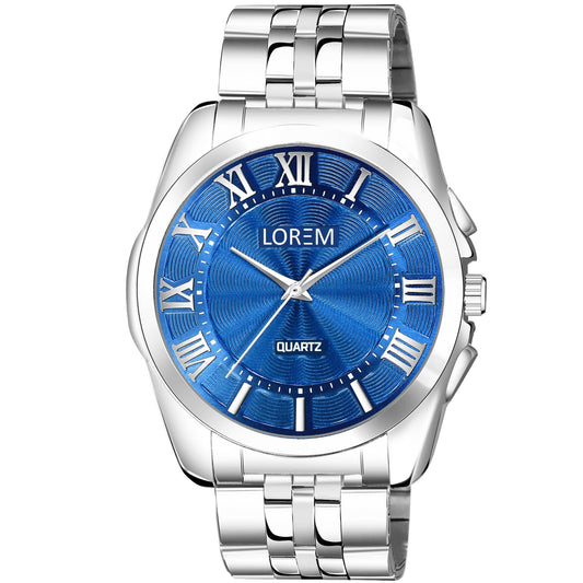 LOREM Blue 3D Roman Stainless Steel Analog Watch For Men LR126 - HalfPe