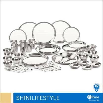 SHINI LIFESTYLE Pack of 51 Stainless Steel Dinner Set Diamond Touch Eco Dinner Set Dinner Set (Silver) - HalfPe