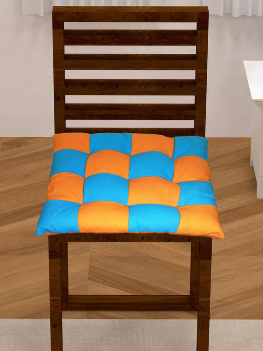 Lushomes Chair Pads, Orange with Blue, Reversible, driver seat cushion for car, dining chair cushion, cushion for car, tie up cushions for chairs, Cotton cushion (15 Inch x15 Inch, 9 Knots. - HalfPe