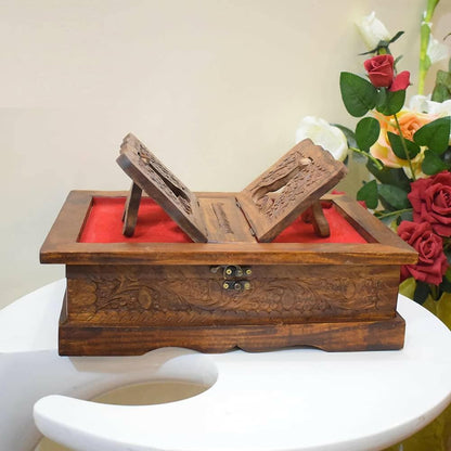 Santarms Wooden Quran Shareef Geeta Box Brown Holy Book Stand - HalfPe