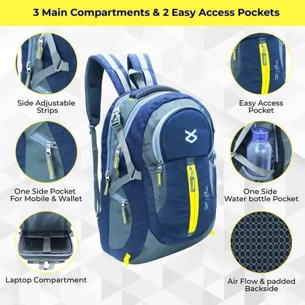 Large 40 L Laptop Backpack Unisex Nylon Travel Water Resistant Slim Durable Fits Up To 17.3 Inch Laptop (Navy Blue)  - HalfPe