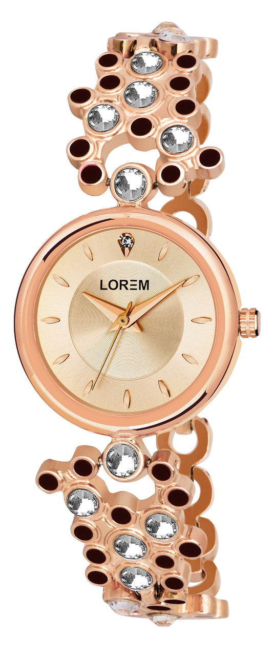 LOREM Rose Gold Brass Designer Analog Watch For Women LR256 - HalfPe