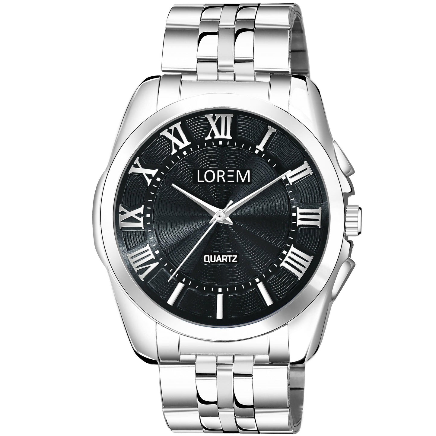 LOREM Black 3D Roman Stainless Steel Analog Watch For Men LR125 - HalfPe