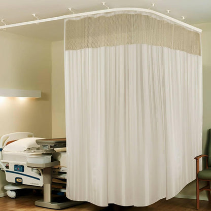 Hospital Partition Curtains, Clinic Curtains Size 10 FT W x 7 ft H, Channel Curtains with Net Fabric, 100% polyester 20 Rustfree Metal Eyelets 20 Plastic Hook, Cream, Stripes Design (10x7 FT) - HalfPe