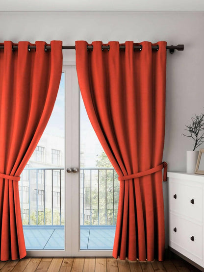 Lushomes curtains 9 feet long, Cotton Curtains, Door Curtains, orange, Plain Cotton Curtains for Living Room/Home with 8 Eyelets for Long Door (54x108 Inches). - HalfPe