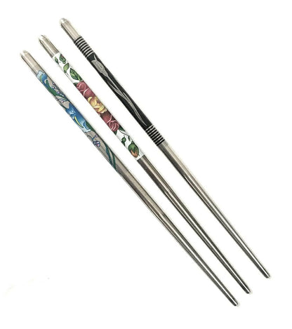 SENECIO Metal Bun/Juda Stick Floral Geometric Printed Colorful Chopstick Hair Stick(Pack Of 3) - HalfPe