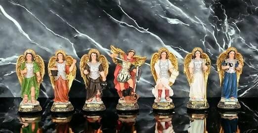 KariGhar Polyresin Seven Archangels Idol Statues Angel Figures Chakra Angels - Reiki Healing Multi Color Small (Set of 7) 6 Inch (A0114) - HalfPe