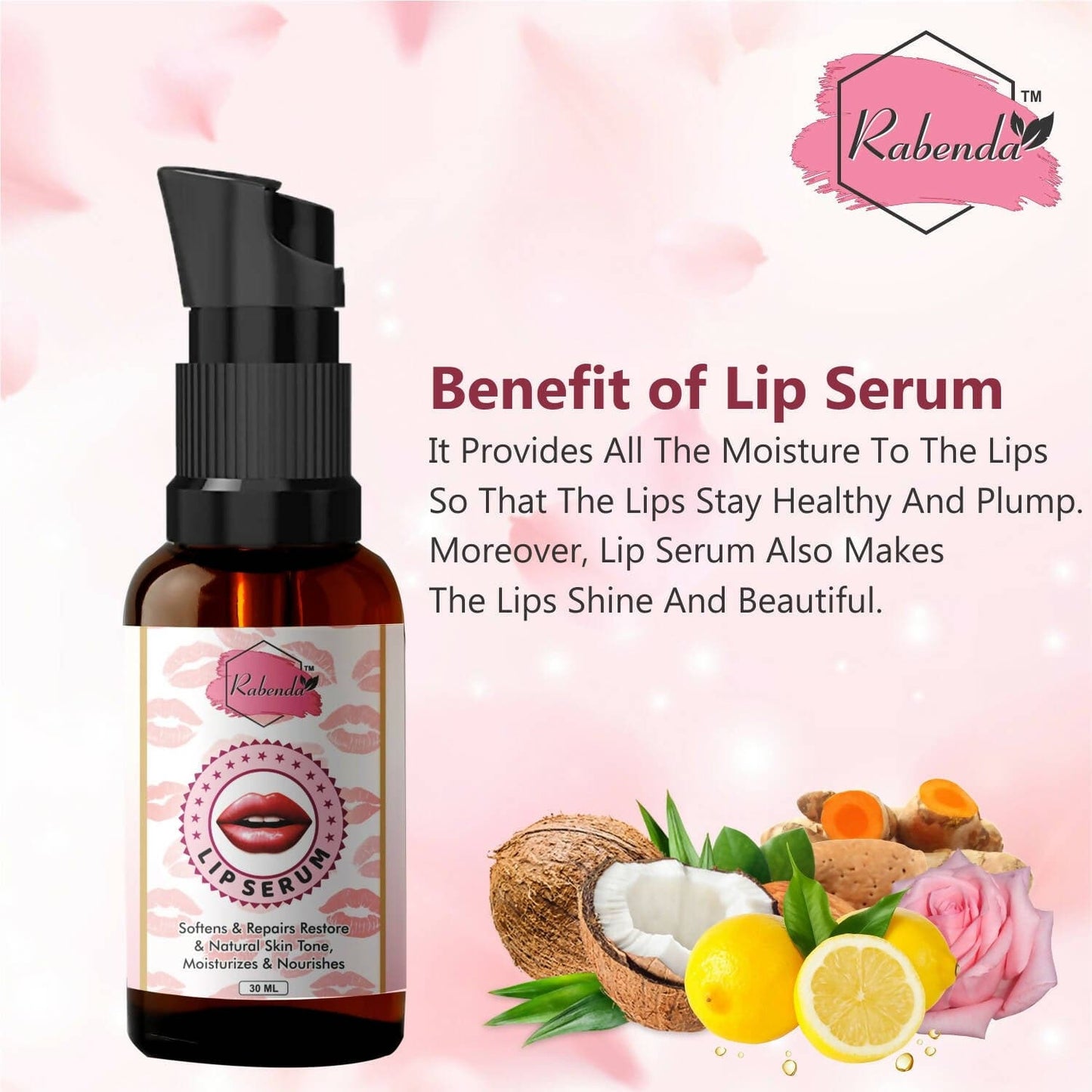 Rabenda present Lip Serum For Shiny and Dry Lips- Ideal for Men and Women (pack of 2 - 30ml) - HalfPe