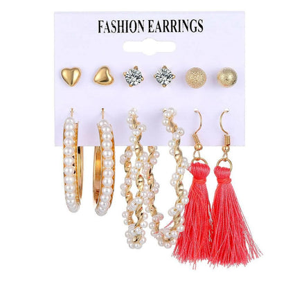 Pinapes Latest Stylish Combo Design Pairs Metal Earrings With Red Threads - HalfPe