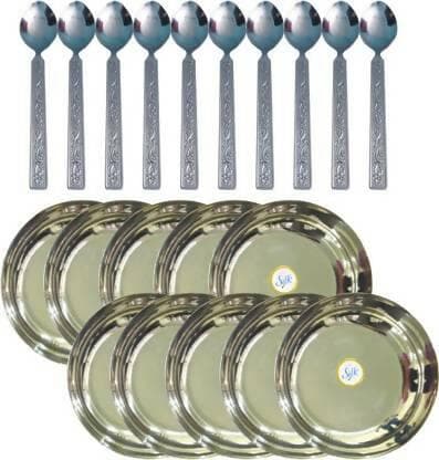 SHINI LIFESTYLE Stainless Steel Dessert Plate Set, Halwa Plate 10pc with spoon (20) - HalfPe