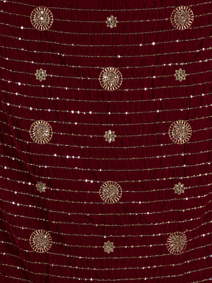 Embroidered Velvet Shawl Dupatta (Maroon) - HalfPe