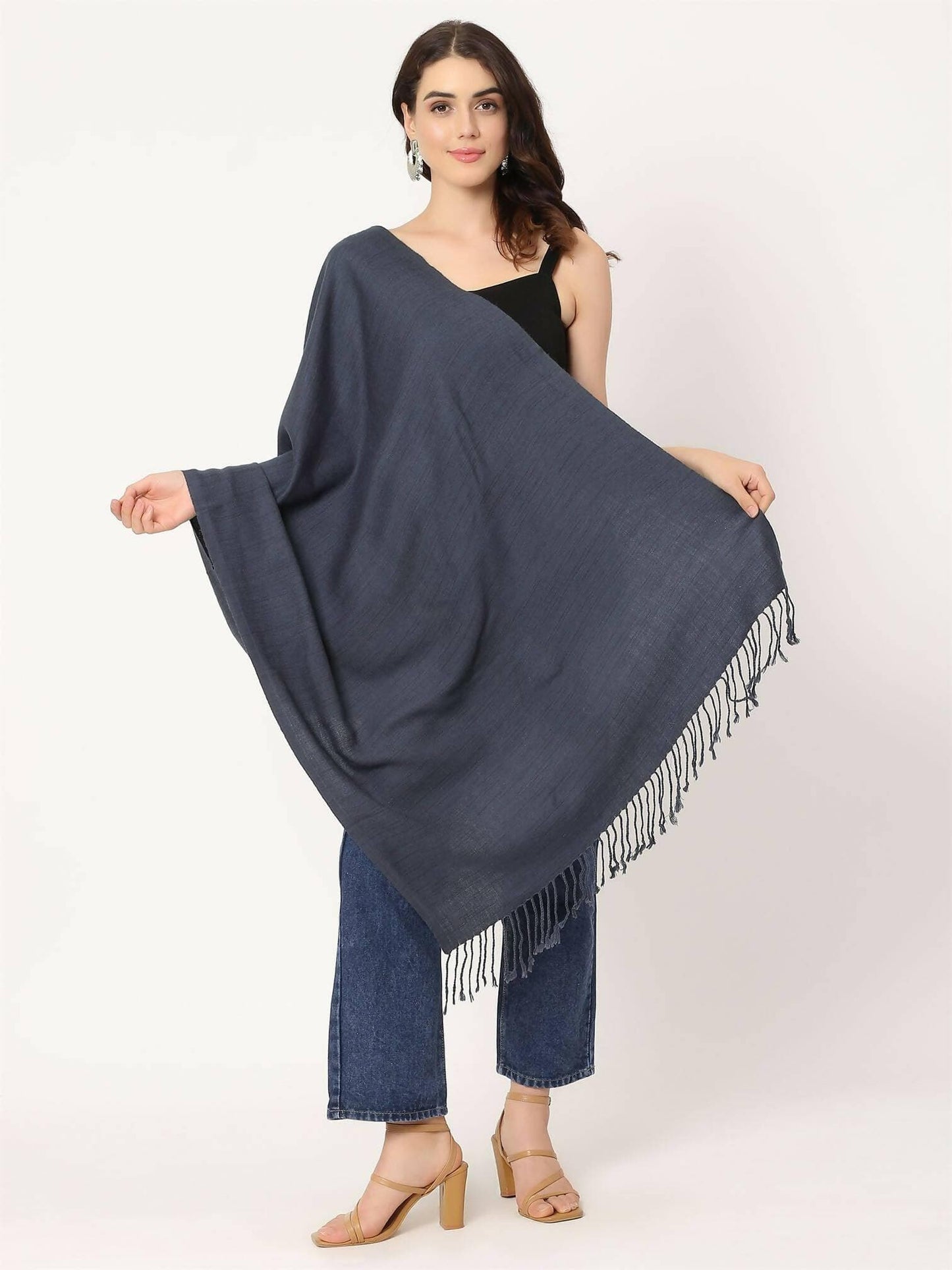 Grey Wool Stole for women - HalfPe