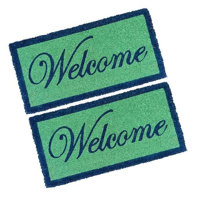 Mats Avenue Coir Door Mat Hand Printed Welcome Pattern for All Floor and Entrance (Set of 2, green) - HalfPe