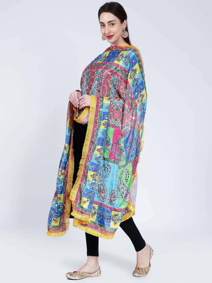 Chiffon Digital Print Pakistani Dupatta with Heavy Mirror Work - HalfPe