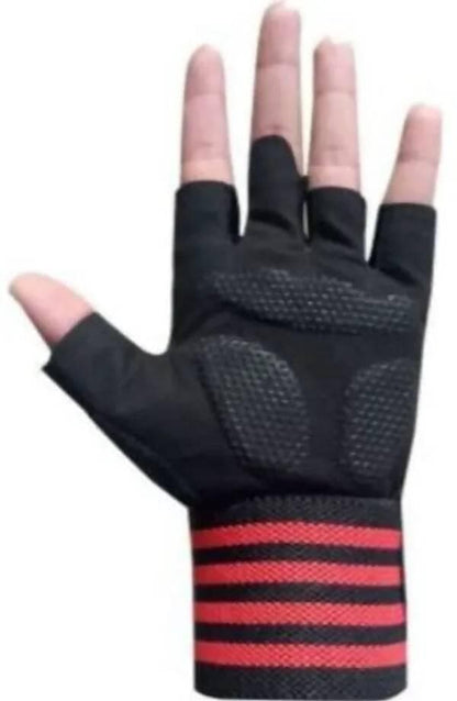 Beast Gym Glove With Long Wrist Support Gym & Fitness Gloves (Black, Red) - HalfPe