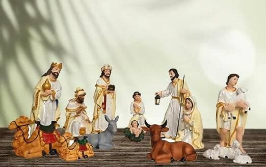 KariGhar 15 pcs Nativity Set | Crib Set Perfect for Christmas Gifting|Decor ( Pack - Mary,Joseph,Baby Jesus, Angel, 3 Wise Men,Shepherd, 7 Animals (8 Inch (White)) - HalfPe