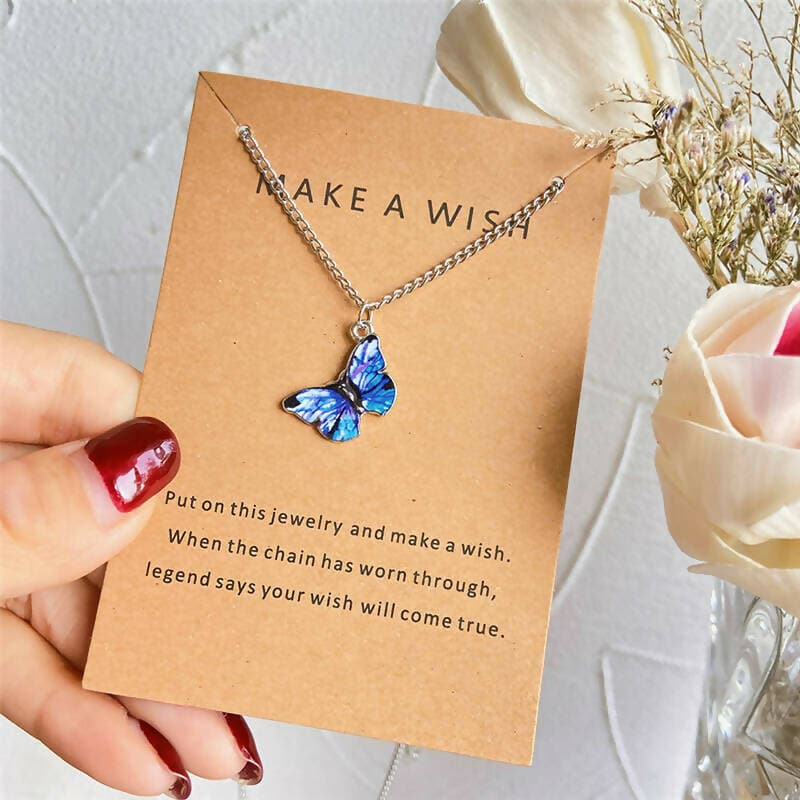 Pinapes Trendy Fashion Butterfly Make a Wish Card Fashion Necklace Chain for Women & Girls - HalfPe