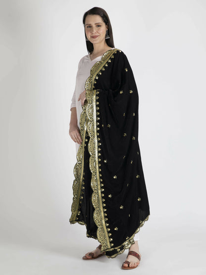 Embroidered Velvet Shawl Dupatta(Black) - HalfPe