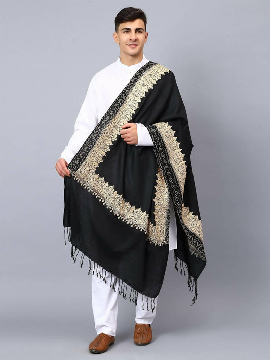 Black Brown Embroidered Stole - HalfPe