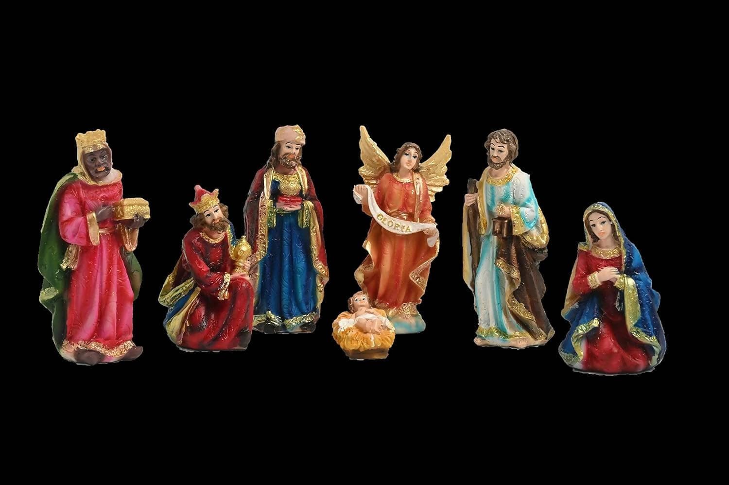 KariGhar Resin Nativity Set, Crib Set Perfect for Christmas Pack of Mary,Joseph,Baby Jesus, Angel, 3 Wise Men, The Shepherd and The Animals Multi Color Set of 15 (5 Inch) - HalfPe