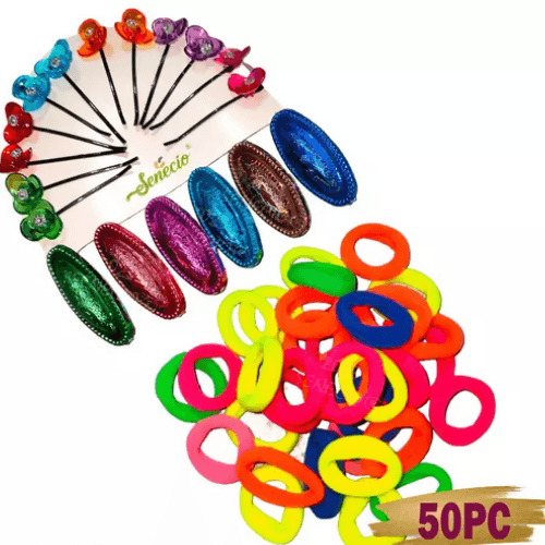 SENECIO Floral Hair Pin Metallic Finished Saree Pin With Mini Rubber Bands(50Pcs) - HalfPe