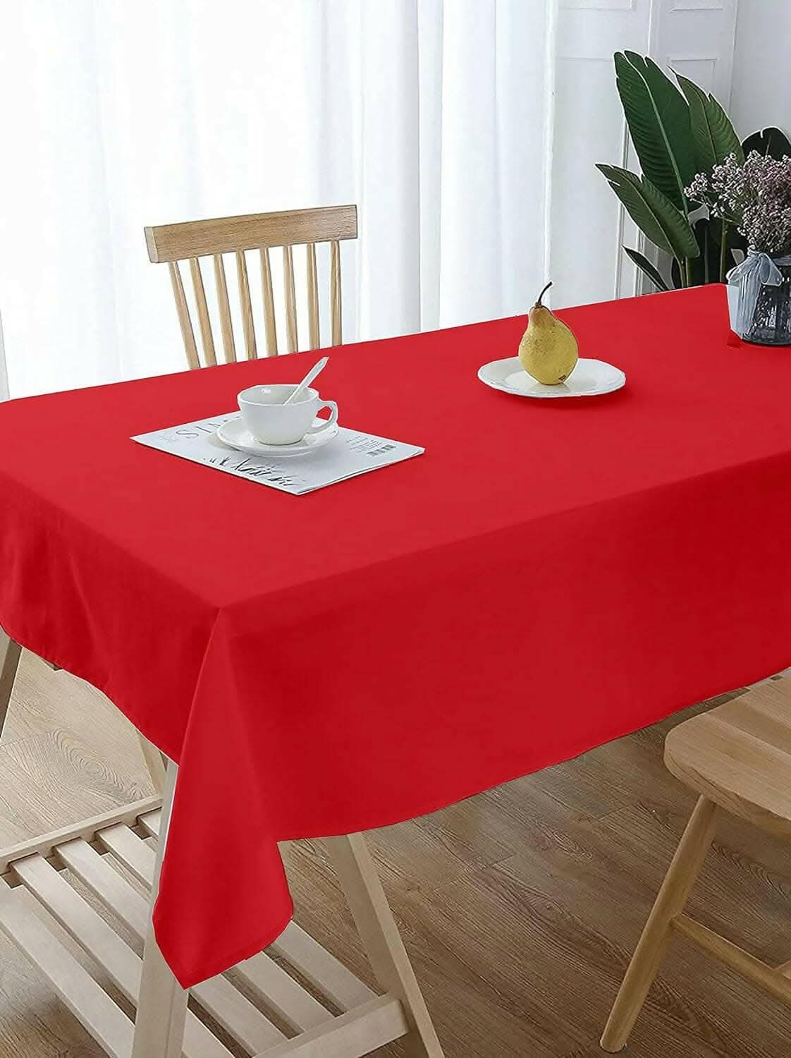 Lushomes Dining Table Cover 6 Seater, Classic Plain Dining Table Cover Cloth (Size 60 x 70”, 6 Seater Table Cloth) (Red) - HalfPe