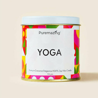 Puremazing Premium 100% Soy Wax Candle | Yoga - Cinnamon Fragranced Candle Tin Jar for Bedroom/Spa/Home | Burning time of Upto 35 Hours | Handmade Votive Candles - HalfPe