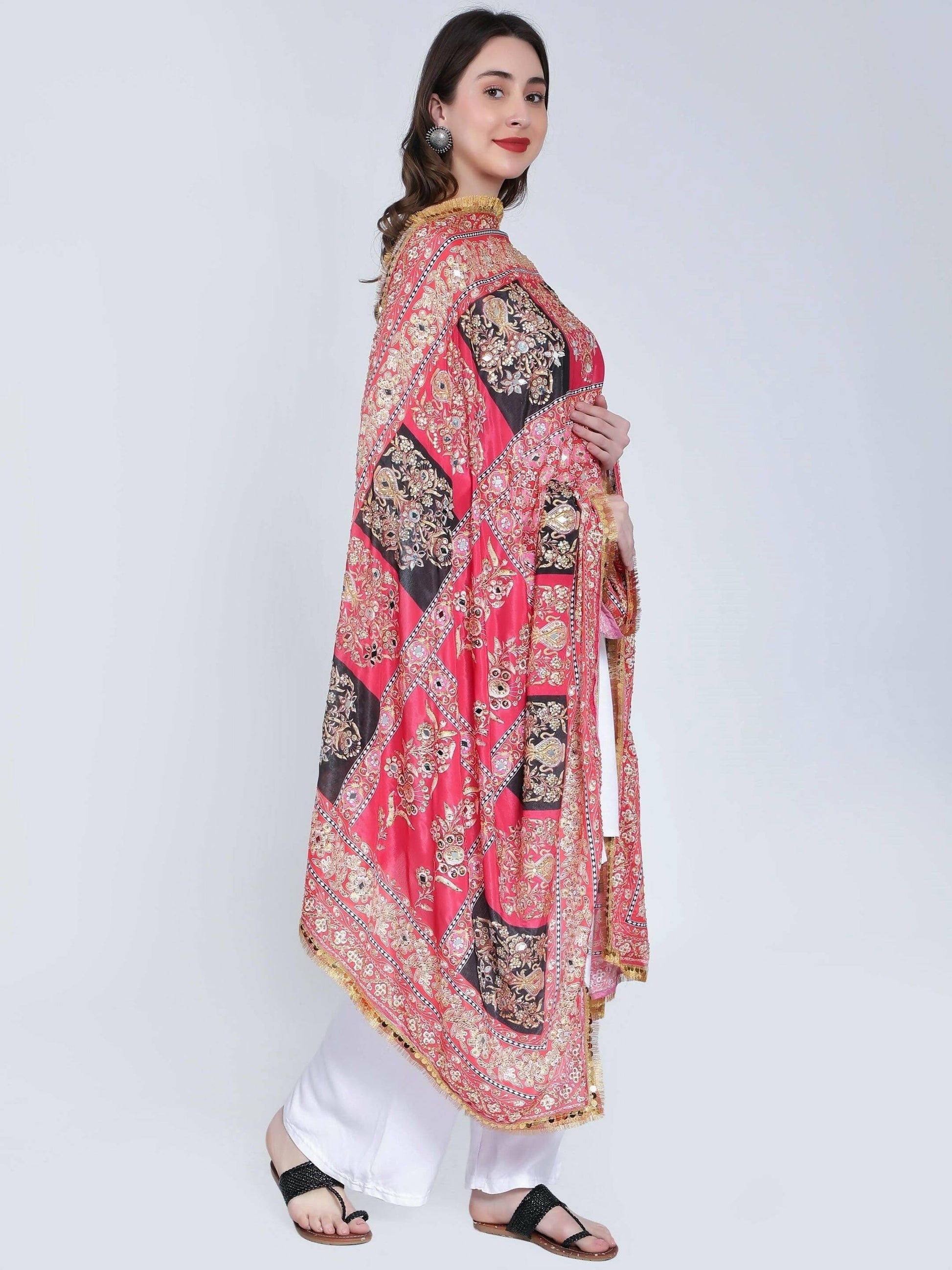 Chiffon Digital Print Pakistani Dupatta with Mirror Work - HalfPe