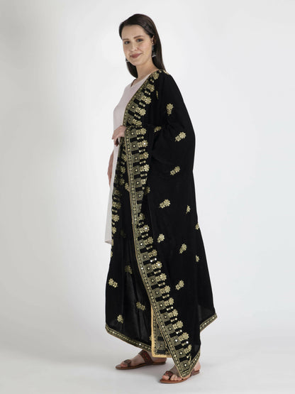 Velvet Shawl Dupatta (Black Embroidered) - HalfPe