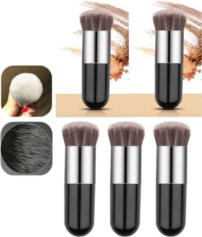 Bingeable Foundation Round Makeup Brush Flat Top for Face - Perfect For Blending Liquid, Cream or Flawless Cosmetics - Buffing, Stippling, Concealer (Pack of 5) - HalfPe