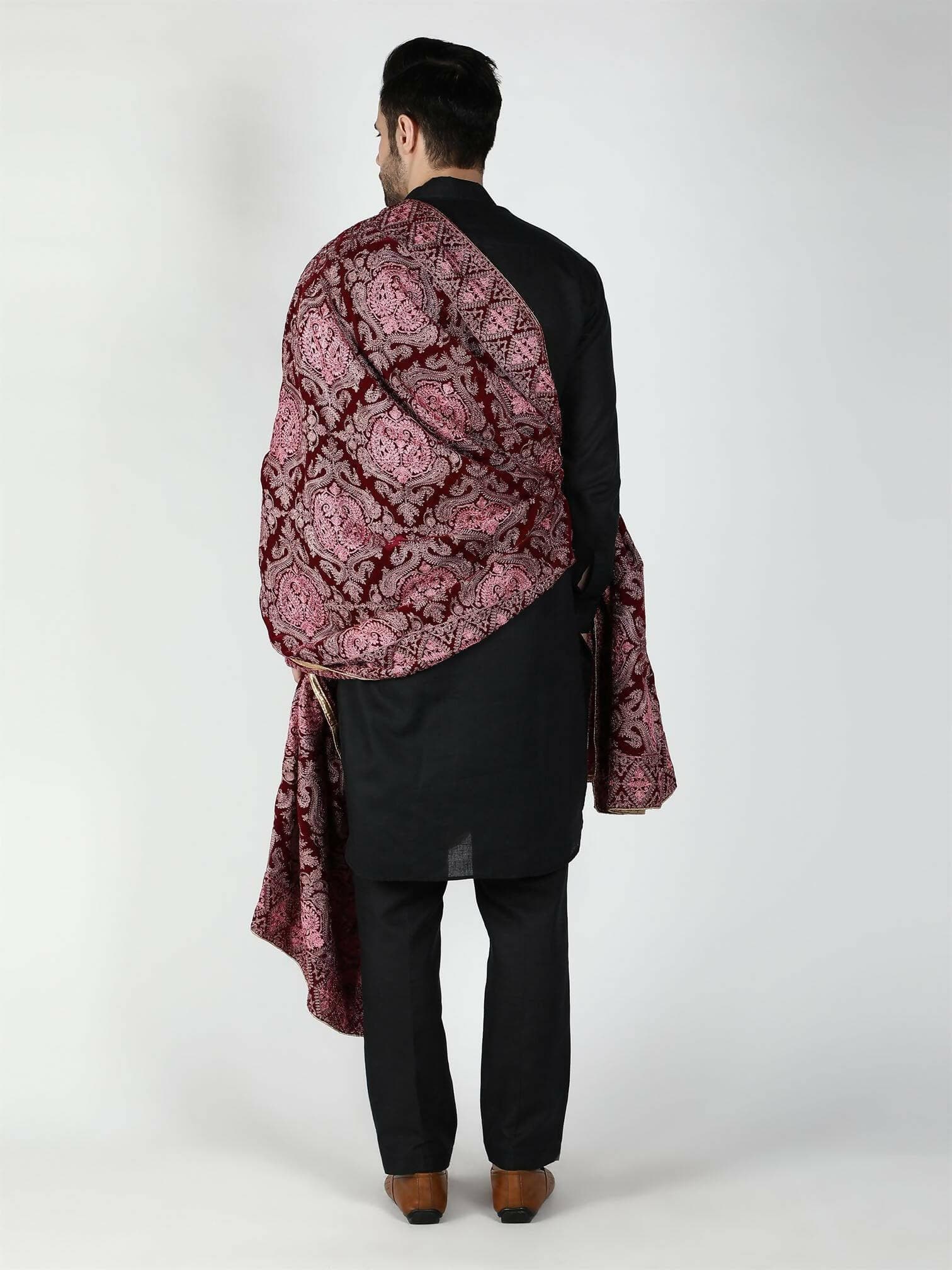 Moda Chales Men's Velvet Shawl (Maroon, Pink ,Rust) - HalfPe