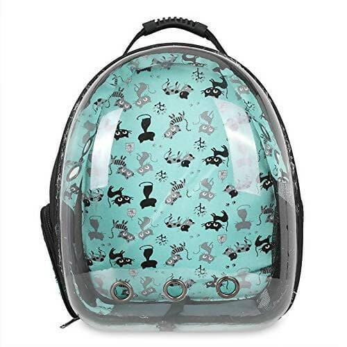 PetGains PGIF Panoramic Travel Carrier Carrying Space pet Backpack cat Bag ( Sky Blue Kitty Print) - HalfPe