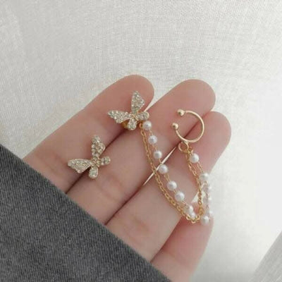 Pinapes Rhinestone Butterfly Drop Earrings - HalfPe