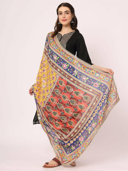 Chiffon Digital Print Pakistani Dupatta with Mirror Work(multi-colored design) - HalfPe